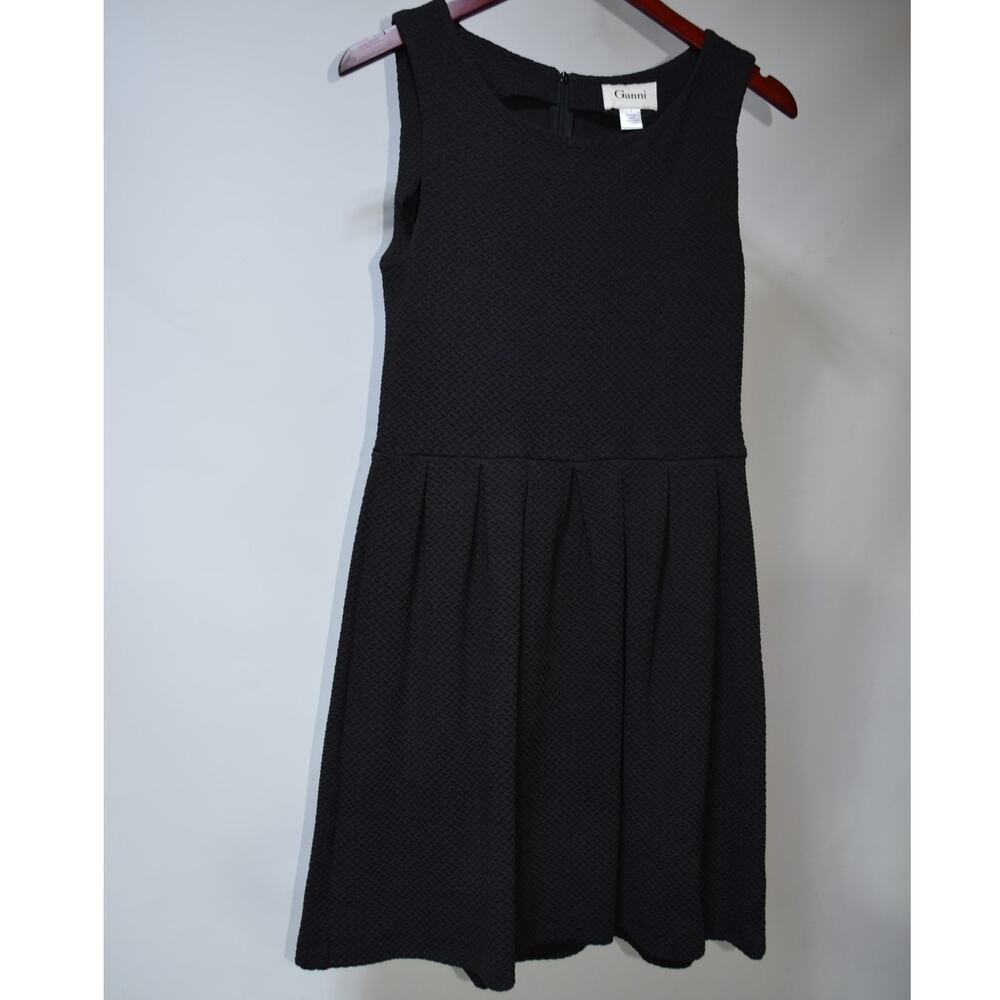 Ganni Black Textured Fit & Flare Pleated Dress Size Medium